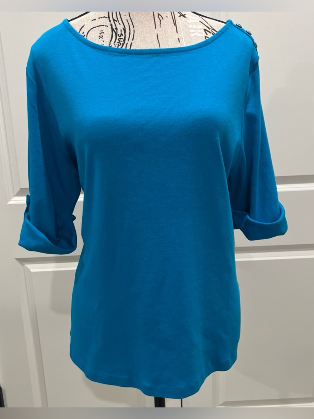 Christopher & Banks Bright Teal Boatneck Roll-Sleeve Top. Size XL